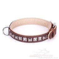 "Pyramid" Top-Quality Brown Leather Dog Collar With Decorations
