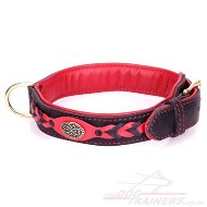 "Heavy Fire" Durable Black And Red Leather Dog Collar With Decorations
