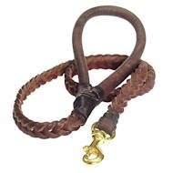 New Handcrafted Braided Leather Dog Lead, round brown New Handcrafted Braided Leather Dog Lead, round brown