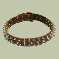 Leather 3 Rows Spiked Dog Collar Leather 3 Rows Spiked Dog Collar