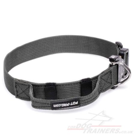 Heavy Duty Dog Collar with Handle for K9 Dogs with Cobra Buckle