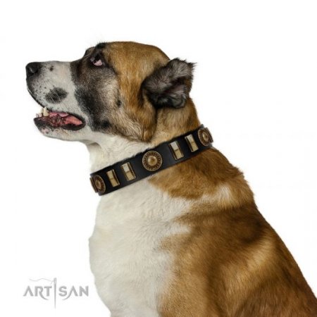 "Lion’s Pride" Durable Black Real Leather Dog Collar FDT Artisan