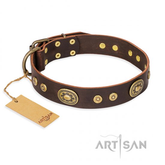 Brown Leather Collar with Vintage Medals "One of a Kind" Artisan