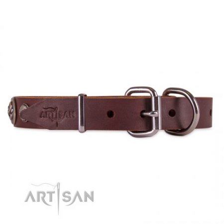 Premium Chocolate Brown Leather Dog Collar With Round Medallions FDT Artisan