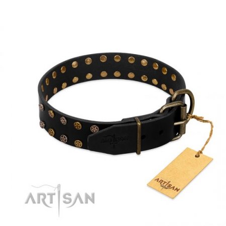 "Star Way" Matchless Black Real Leather Dog Collar FDT Artisan