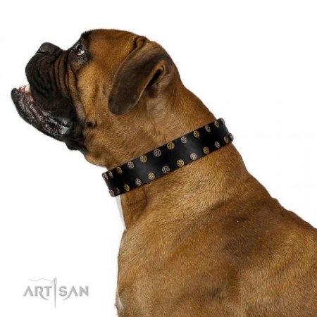 "Star Way" Matchless Black Real Leather Dog Collar FDT Artisan