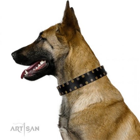 "Star Way" Matchless Black Real Leather Dog Collar FDT Artisan