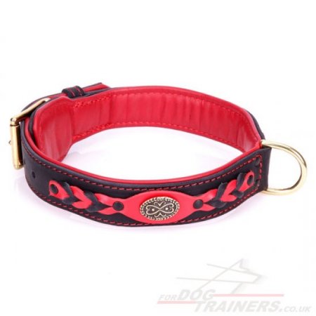 "Heavy Fire" Durable Black And Red Leather Dog Collar With Decorations