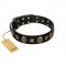 "Starry Saga" Beautiful Black Real Leather Dog Collar FDT Artisan