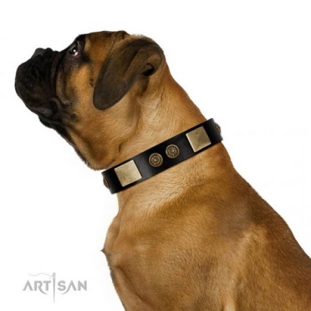 "Chicci-Glam" FDT Artisan Soft Black Leather Dog Collar With Studs