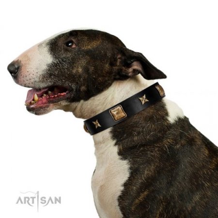 "Starry Harmony" Durable Black Leather Collar For Dog FDT Artisan