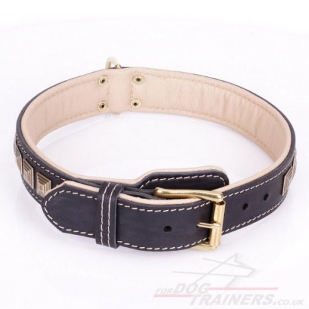 "Pyramid" Adorable Black Leather Collar For Dog With Adornment