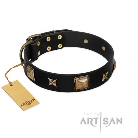 "Starry Harmony" Durable Black Leather Collar For Dog FDT Artisan