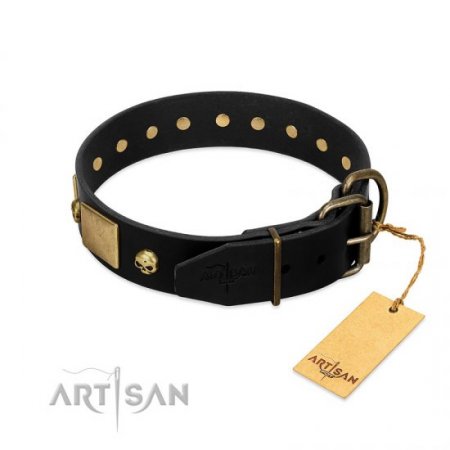 "Black Corsair" Stunning Black Leather Dog Collar With Studs FDT Artisan