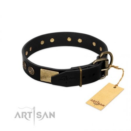 "Chicci-Glam" FDT Artisan Soft Black Leather Dog Collar With Studs