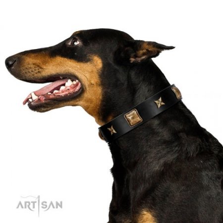 "Starry Harmony" Durable Black Leather Collar For Dog FDT Artisan