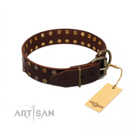 "To The Moon And Back" Studded Soft Brown Leather Dog Collar FDT Artisan