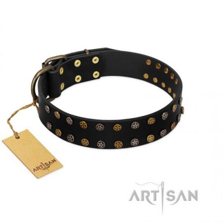 "Star Way" Matchless Black Real Leather Dog Collar FDT Artisan