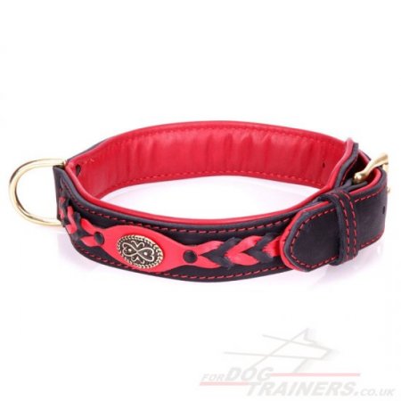 "Heavy Fire" Durable Black And Red Leather Dog Collar With Decorations