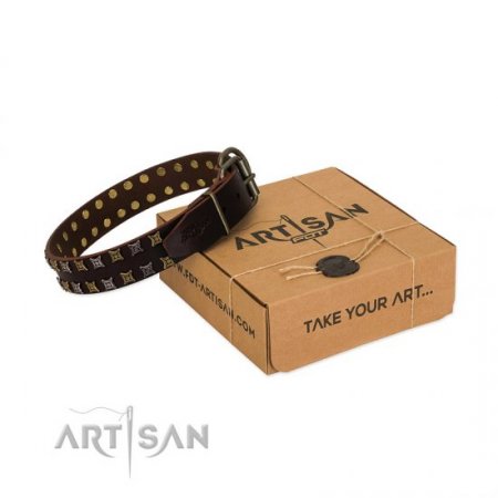 "Fido’s Pleasure" Fantastic Brown Leather Dog Collar With Studs FDT Artisan