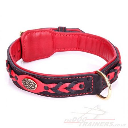 "Heavy Fire" Durable Black And Red Leather Dog Collar With Decorations