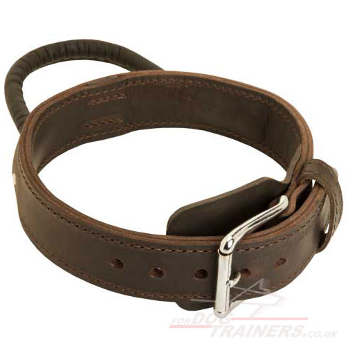 Dog Leather Collar with Handle and Chromium Plated Hardware - £51.15