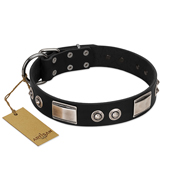 Elegant Black Leather Dog Collar Handmade Design